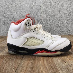 Nike Air Jordan Retro 5 Fire Red Big Boys Size 5.5Y White Red Mid Top Sneakers